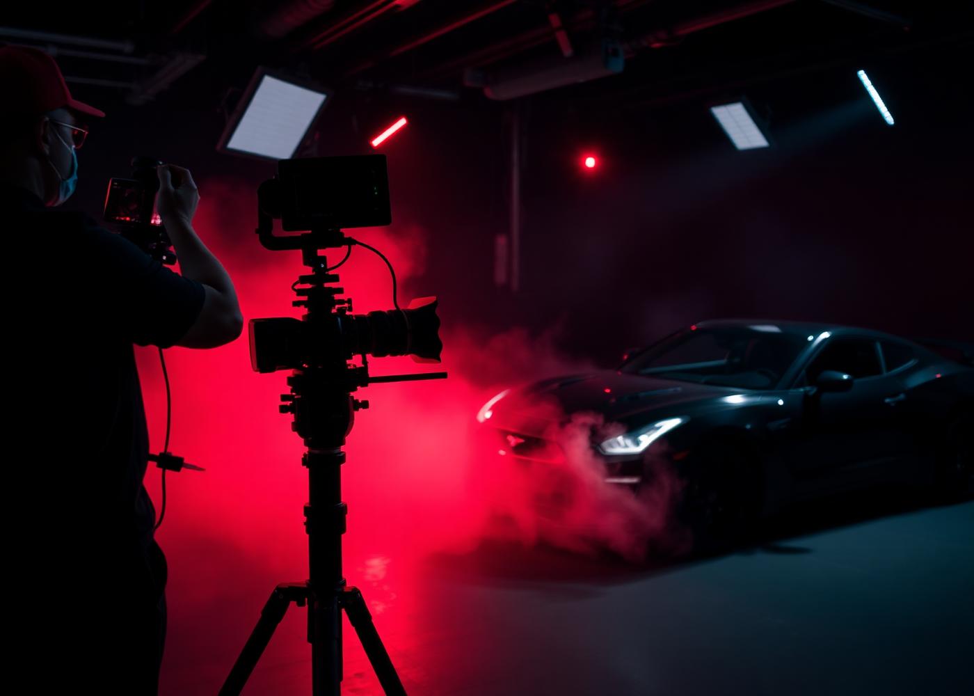 Throttle Alpha crew filming a car in a studio